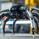 Roboter Spinne mit metallischen Beinen und Gelenken.