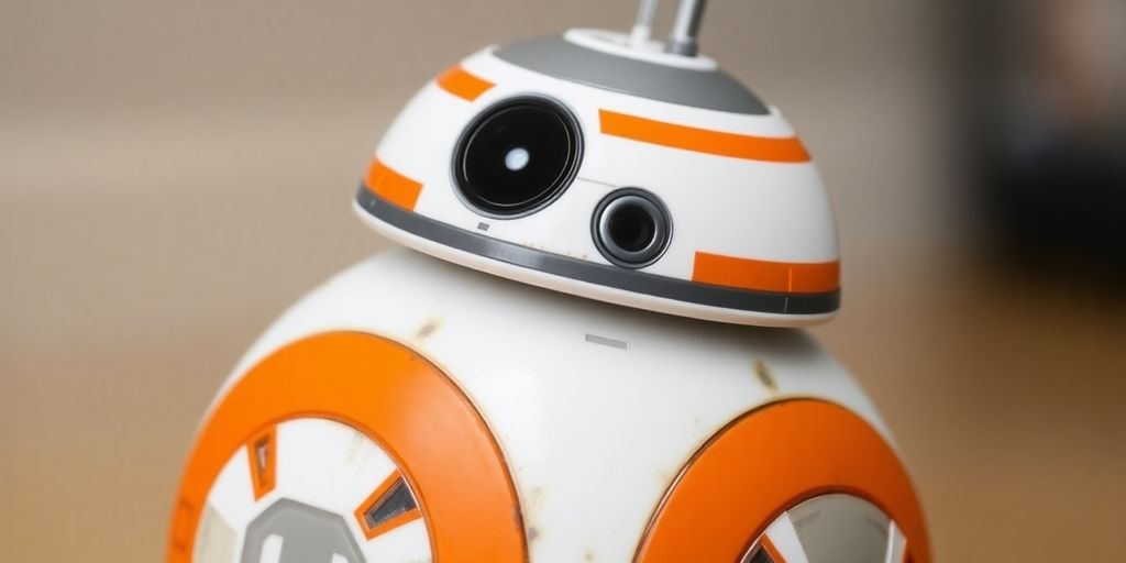 Fotografie von Sphero Droid BB-8, orange und weiß.